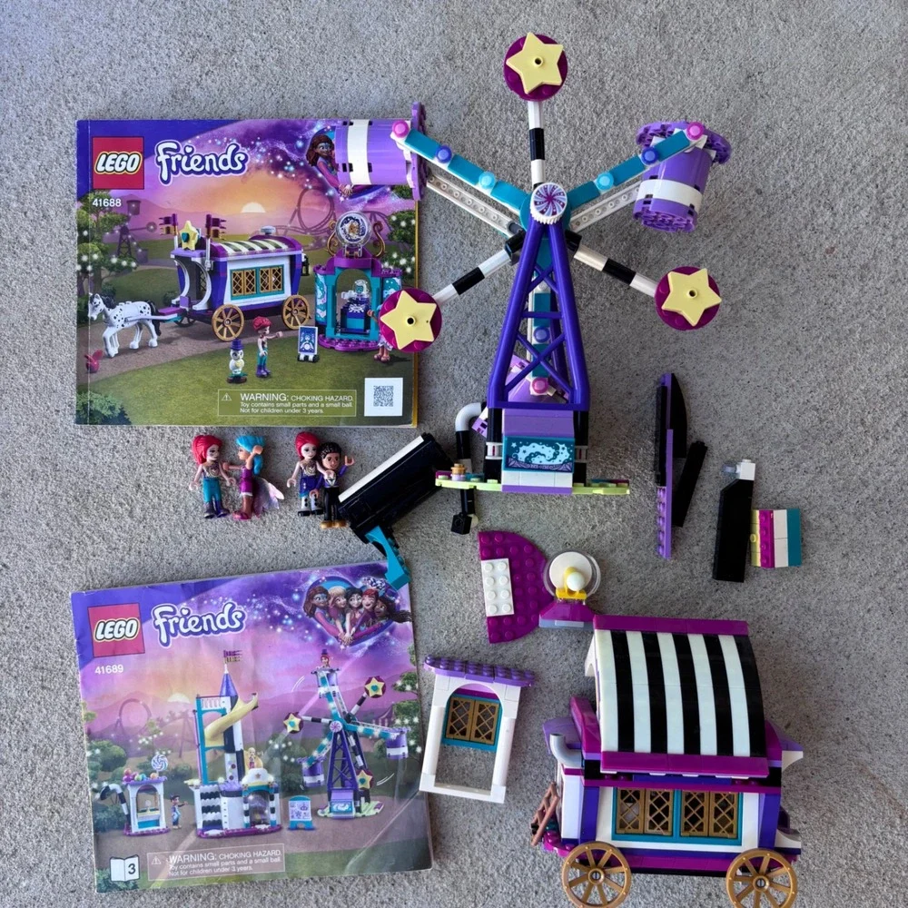 LEGO Friends Magical Funfair 41688 41689 Kids Purple Ferris Wheel Caravan Used